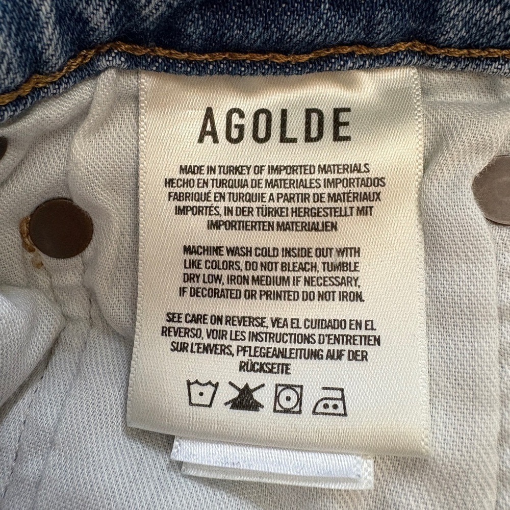 AGOLDE Riley Long High Rise Slim Straight Light Medium Blue Button Fly Size 27 - Picture 12 of 15